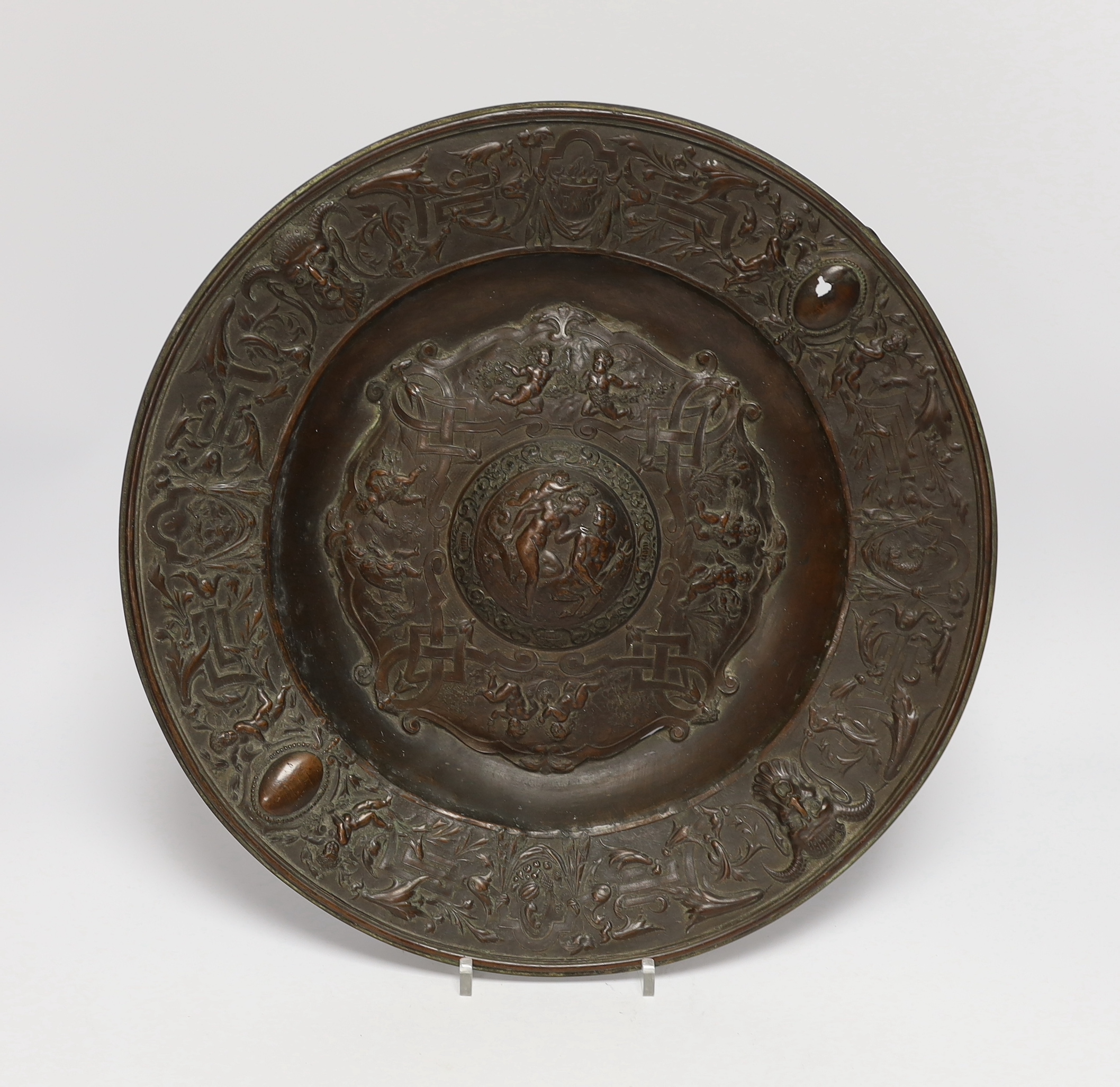 A Victorian Renaissance revival cast bronze dish, 37cm